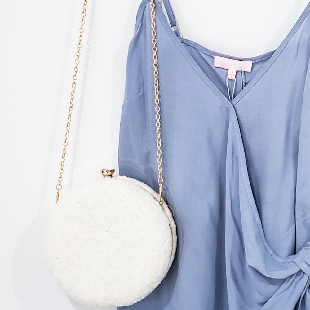 Gwen Fuzzy Circle Faux Fur Clutch (Ivory)